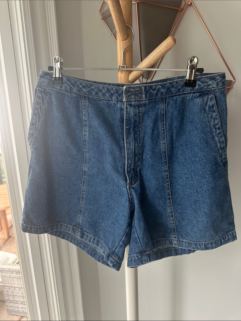 VINTAGE Cotton Ginny 90s Mom High-Waisted Jean Flare Shorts Blue Denim Sz Small